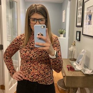 Fine knit floral turtleneck